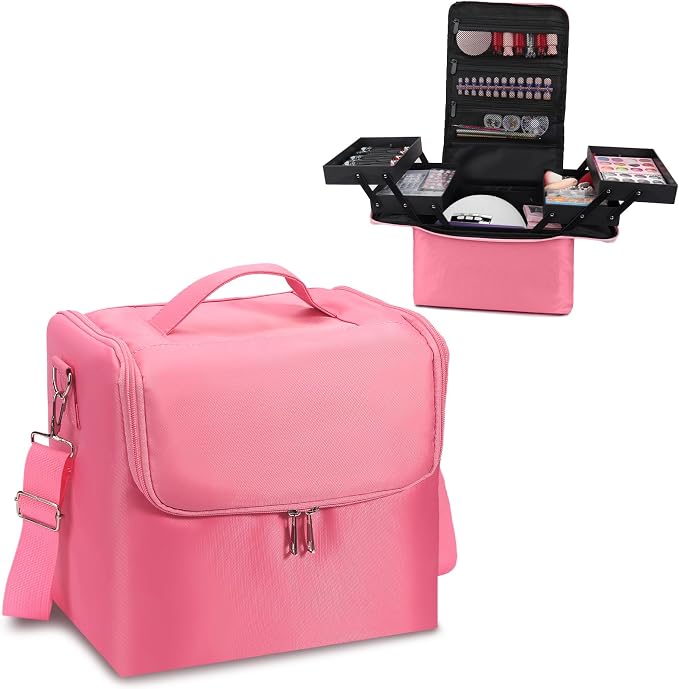 Deciniee Large Pink Makeup Nail Polish Organizer Bag, 4 Tier Professional by DECINIEE+BEAUTY+CO.%2CLTD