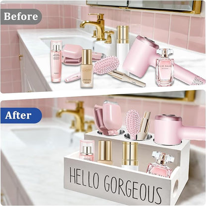 Wooden Hair Tool Organizer, Hair Dryer Holder - Image 4