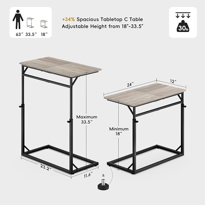 Vagusicc C Shaped End Table, 33.5"Tall Side Table - Image 3