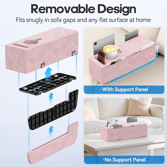 Sofa Armrest Couch Caddy with Cup Holder, Removable Couch Armrest Table Pillow - Image 4