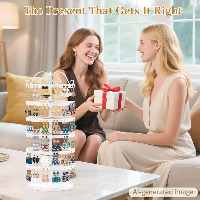 MODOWEY Rotating Earring Holder Organizer Stand, 6 Tier Large Capacity Jewelry - Image 5