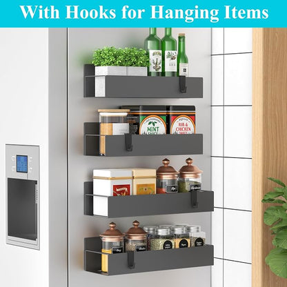 Metal Magnetic Spice Rack for Refrigerator Dark Gray, 4 Pack | Magnetic Shelves - Image 3