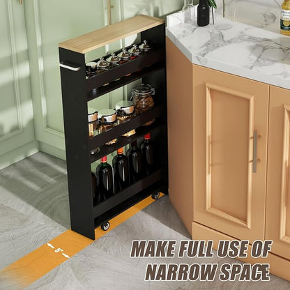 Slim Rolling Storage Cart, 4 Tier Narrow Kitchen Cart - Image 2