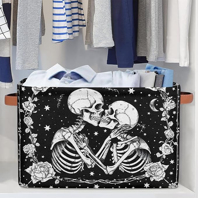 Pardick Halloween Skull Skeleton Goth Basket Storage Bins Large Fabric Toys - Image 5