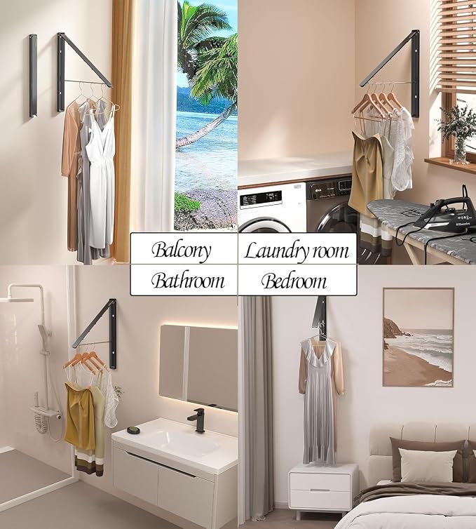 Dr.DJ Clothes Drying Rack Wall Mounted, Retractable & Foldable Clothes Hanger - Image 2