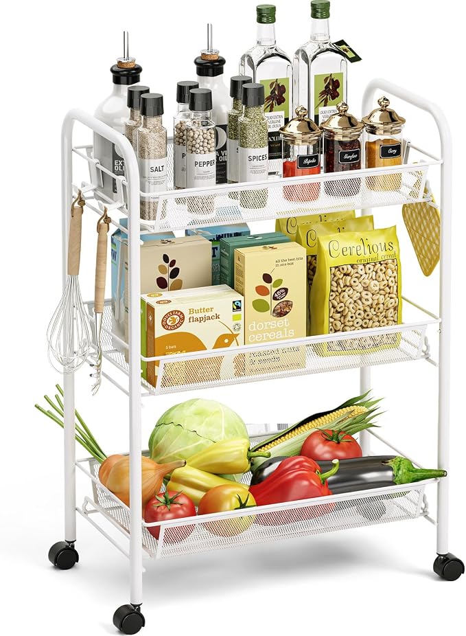 TOOLF 3-Tier Metal Rolling Cart, Mesh Wire Easy Assemble Utility Cart, Storage by TOOLF