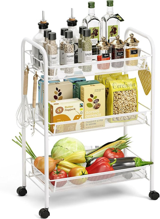 TOOLF 3-Tier Metal Rolling Cart, Mesh Wire Easy Assemble Utility Cart, Storage by TOOLF