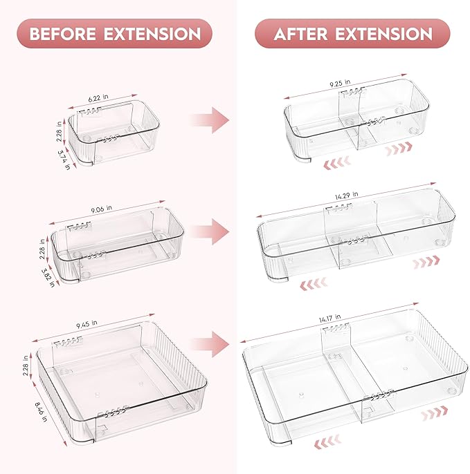 Expandable Drawer Organizer Set, 4-Piece Storage Trays - Image 5