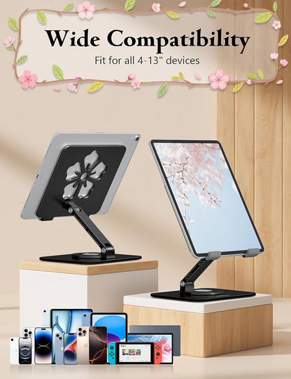 Tablet Stand for iPad, 360° Rotating Aluminum Foldable Holder – Adjustable Desk - Image 6