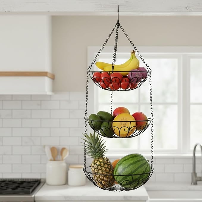 Dicunoy 3-Tier Hanging Fruit Basket, Heavy Duty Wire Baskets - Image 6