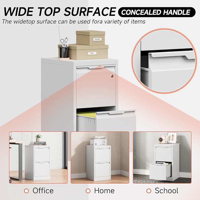 Metal Filing Cabinet with Lock, Vertical File Cabinet 2 Drawer, Lockable File - Image 8