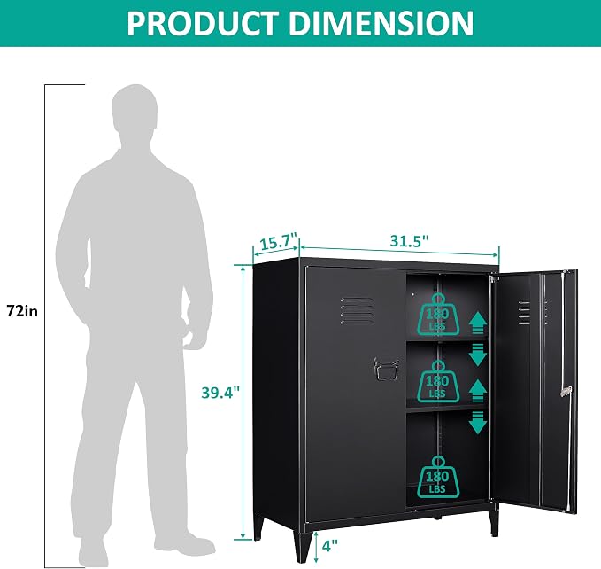 SISESOL Storage Cabinet with Doors and Shelves, Office Storage Cabinets - Image 3