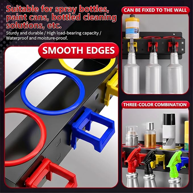 Spray Bottle Storage Rack with Extra Abrasive Holder, Wall Mount Hanging Rail - Image 4