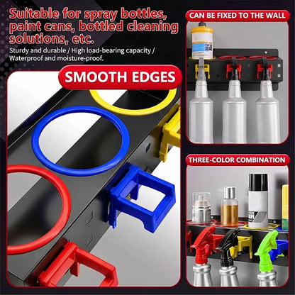 Spray Bottle Storage Rack with Extra Abrasive Holder, Wall Mount Hanging Rail - Image 4