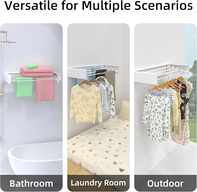 Wall Mounted Drying Rack for Laundry 23.6'', Folding Drying Rack Clothing Wall - Image 6