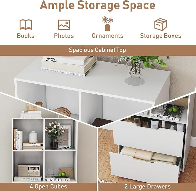 Giantex Bookshelf with 4 Cubes & 2 Drawers, 51” Tall Floor Bookcase with - Image 4