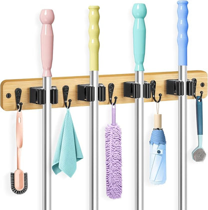IMILLET Mop and Broom Holder Wall Mount, Bamboo Broom Hanger by IMILLET