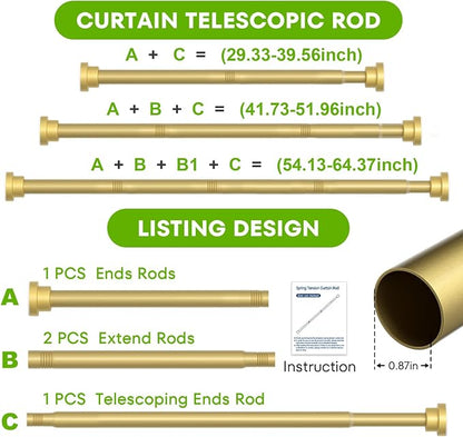Tension Curtain Rod 30-64 Inch Curtain Rods No Drilling Gold Tension Spring Rod - Image 2