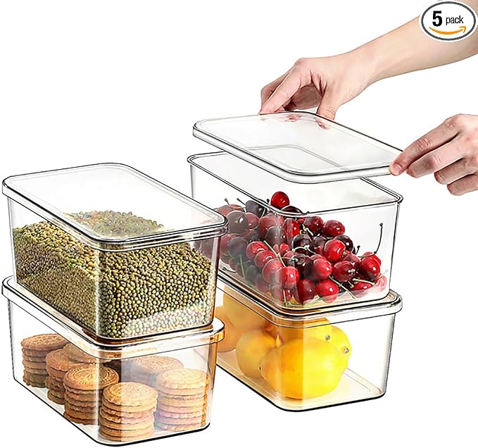 Clear Storage Bins With Lids, 4 Packs Food Storage Organizer, Stackable Kitchen by sgoostood