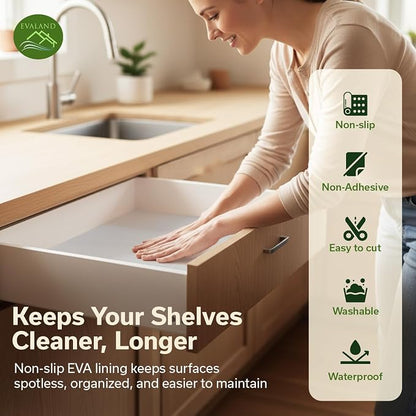 EVALAND Shelf Liners for Kitchen Cabinets Non-Adhesive 21.6" x 20 FT Clear - Image 3