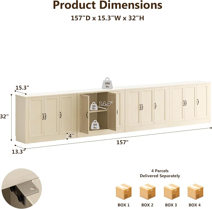 157" W Modern Buffet Cabinet, Modular Sideboard Cabinet - Image 2