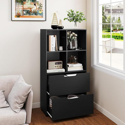 Giantex Bookshelf with 4 Cubes & 2 Drawers, 51” Tall Floor Bookcase with - Image 8