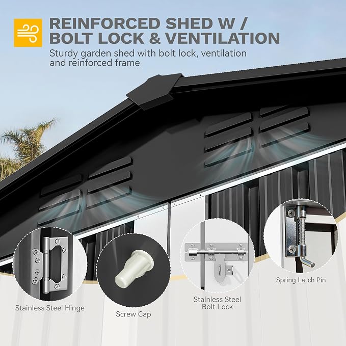 DWVO 7x5FT Outdoor Storage Shelter, Roomy Steel Tool Shed - Image 4