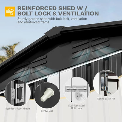 DWVO 7x5FT Outdoor Storage Shelter, Roomy Steel Tool Shed - Image 4