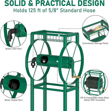 Garden Hose Reel Stand with Storage Rack - 125ft 5/8" Water Hose Organizer - Image 2