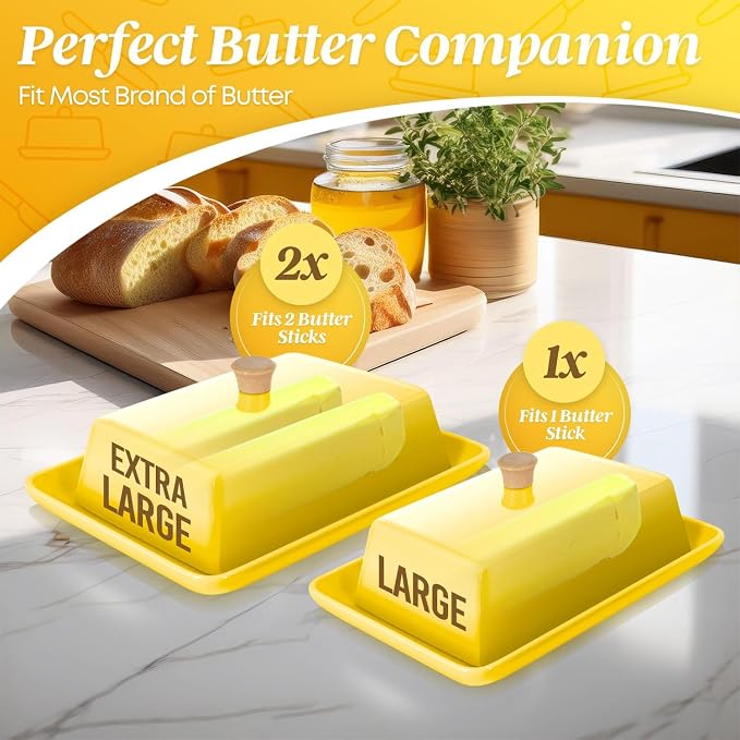 Flexzion Ceramic Yellow European Butter Dish - Image 3