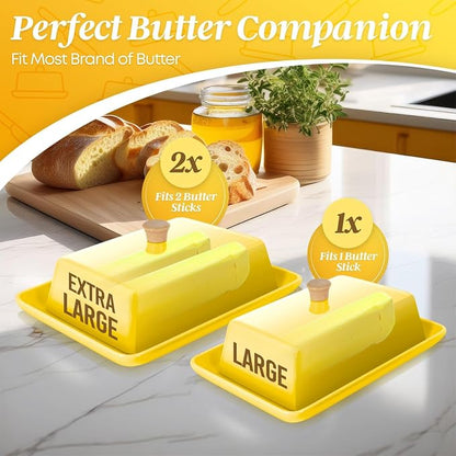Flexzion Ceramic Yellow European Butter Dish - Image 3