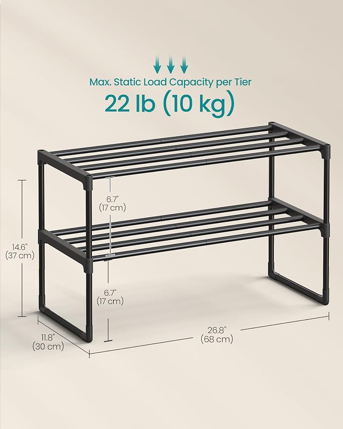 SONGMICS Shoe Rack, 2-Tier Shoe Organizer, Metal Storage Shelf, Upright or - Image 2