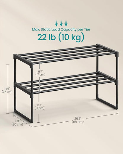 SONGMICS Shoe Rack, 2-Tier Shoe Organizer, Metal Storage Shelf, Upright or - Image 2