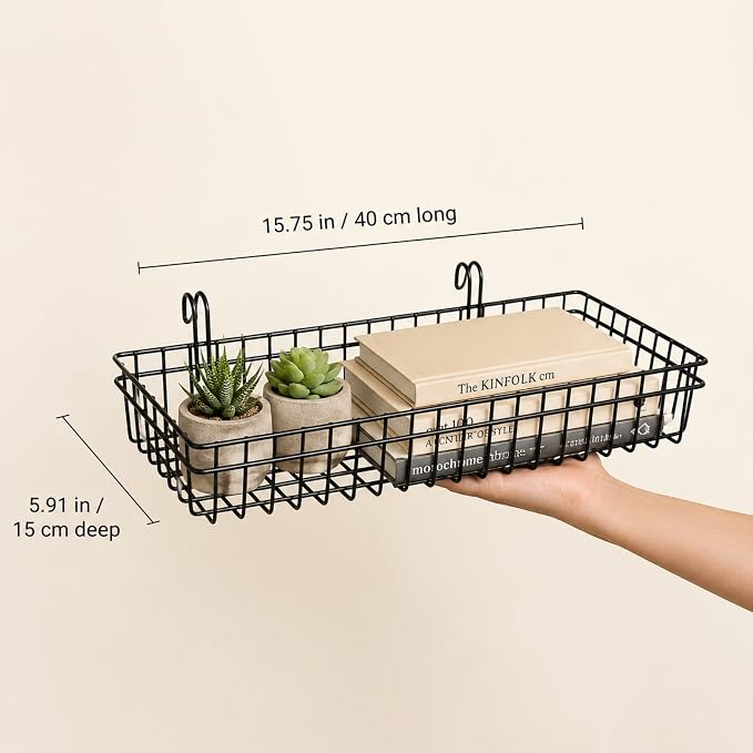 Black Metal Wire Hanging Basket, flower pots & supplies, coated metal shelf - Image 2