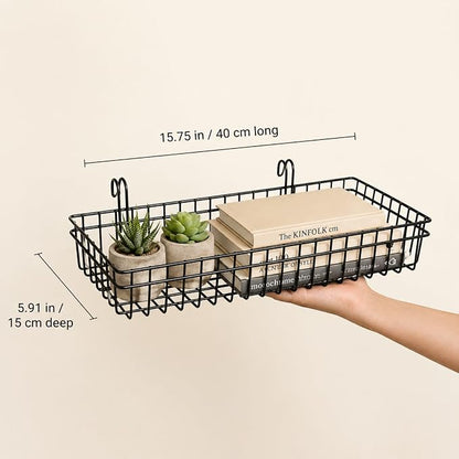 Grid Wall Baskets, 2 Pack Black Hanging Wire Basket Shelves - Image 2