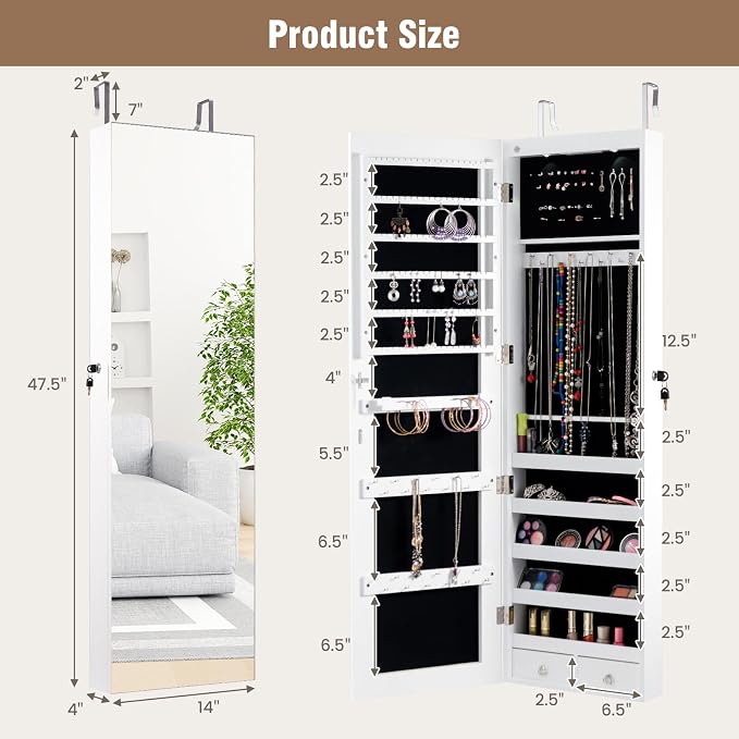 HAPPYGRILL Over the Door Jewelry Organizer, Hanging Jewelry Storage Cabinet - Image 6