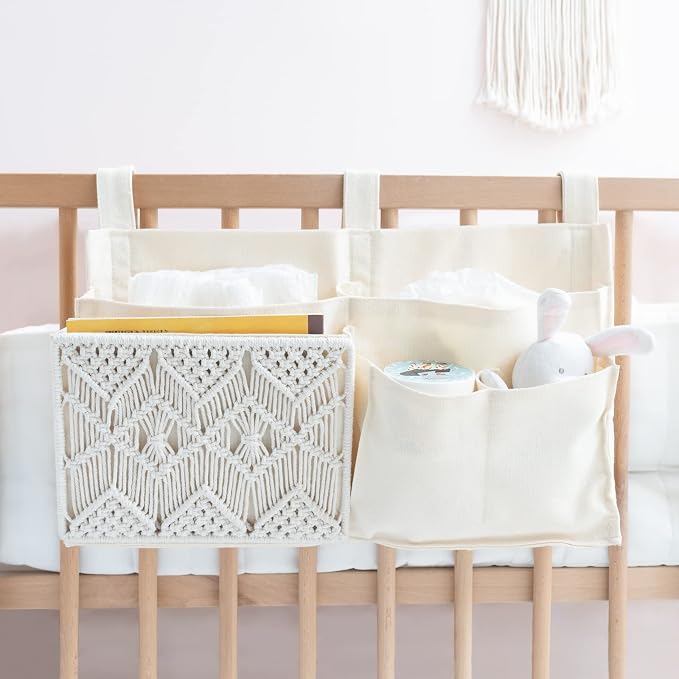 Mkono Bedside Caddy Hanging Organizer, Bunk Woven 7 Pockets Bed Storage Bag - Image 8
