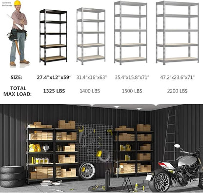 PrimeZone Storage Shelves, 27.5" W X 12" D X 59" H Adjustable Metal Heavy Duty - Image 8