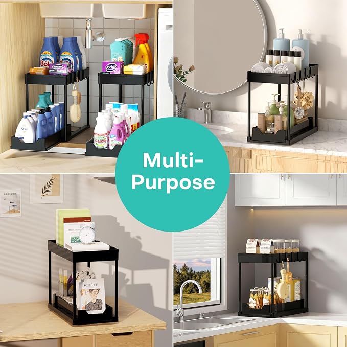 Under Sink Organizers 2 Pack, Pull-Out Sliding Cabinet Organizer - Image 7