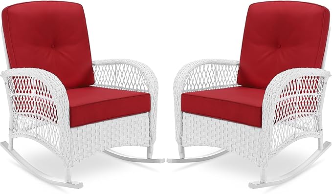 VIVIJASON 2 Piece Patio Wicker Rattan Rocker Chair, Outdoor Rattan Rocker Chair by VIVIJASON