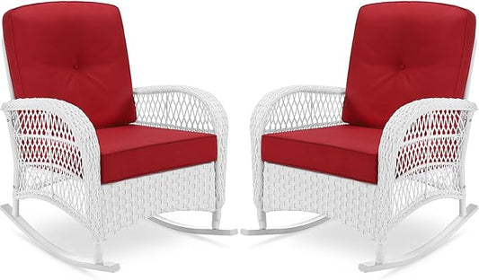 VIVIJASON 2 Piece Patio Wicker Rattan Rocker Chair, Outdoor Rattan Rocker Chair by VIVIJASON