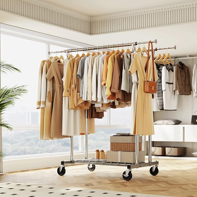 HYSEYY Heavy Duty Clothes Rack, Rolling Clothing Rack - Image 9