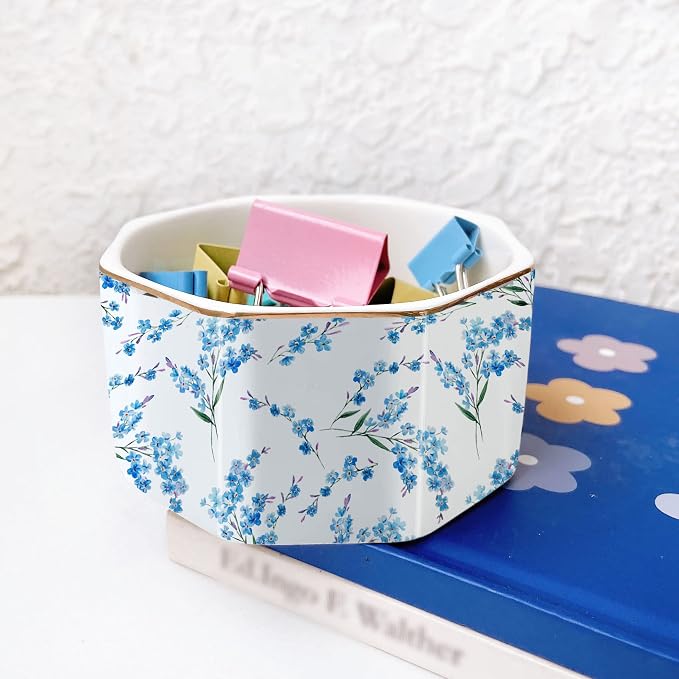 Ceramic Paper Clip Holder Gold Line Paper Clip Dispenser Organizer - Image 2