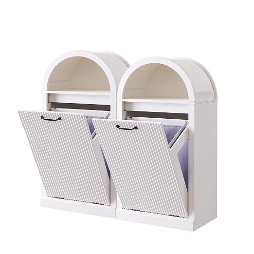 Arched Tilt-Out Trash Can Cabinet, Fluted 10 Gallon Trash Cabinet Set of 2 - Image 5