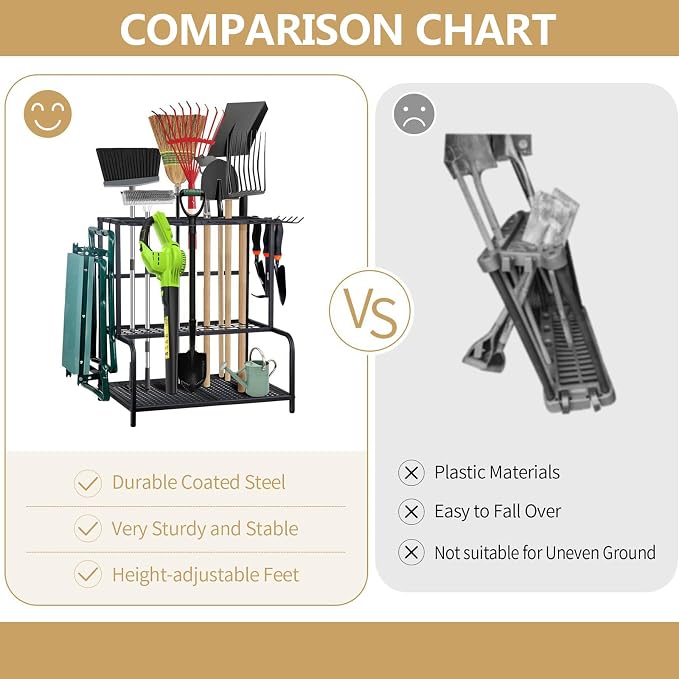 Garden Tool Storage Rack, 3 Tier Heavy-Duty Steel Garden Tool Organizer Stand - Image 6