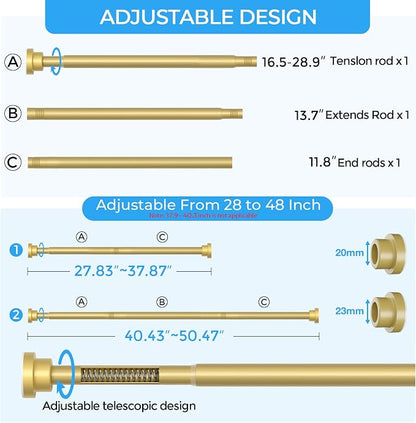 AIZESI Tension Curtain Rod 28 to 48 Inch Adjustable No Drilling, No Slip - Image 2