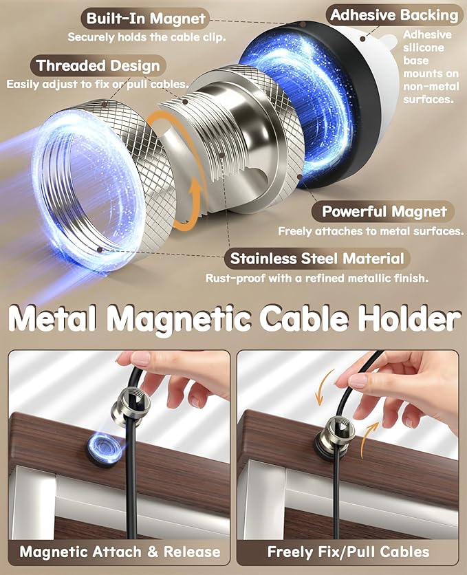 Maveek Metal Magnetic Cord Holder, Magnet Cable Clips Stainless Steel - Image 4