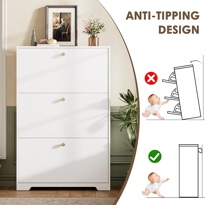 Nicetree Shoe Cabinet with 3 Flip Drawers, Narrow Shoe Organizer Cabinet - Image 9