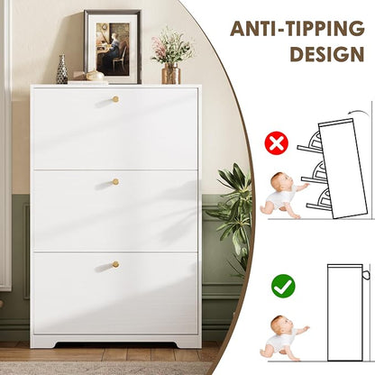 Nicetree Shoe Cabinet with 3 Flip Drawers, Narrow Shoe Organizer Cabinet - Image 9