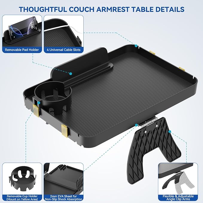 Couch Armrest Table Couch Arm Tray Cup Holder Plastic Armchair Caddy Recliner - Image 3